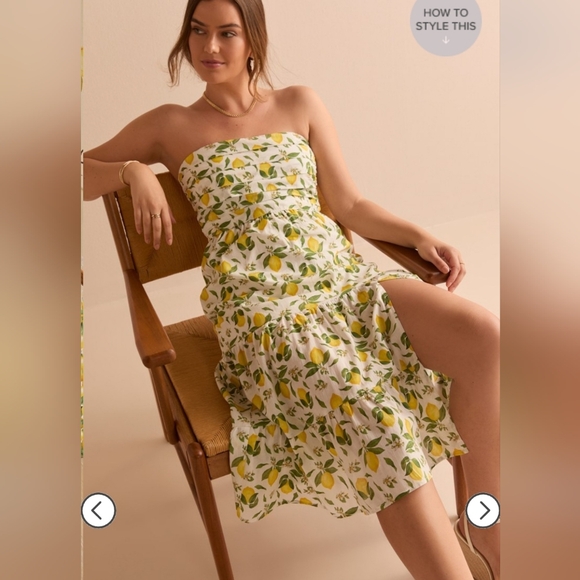 Lemon 🍋 Print "Francesca's" Tonia Strapless Midi Dress NWT - Picture 3 of 7